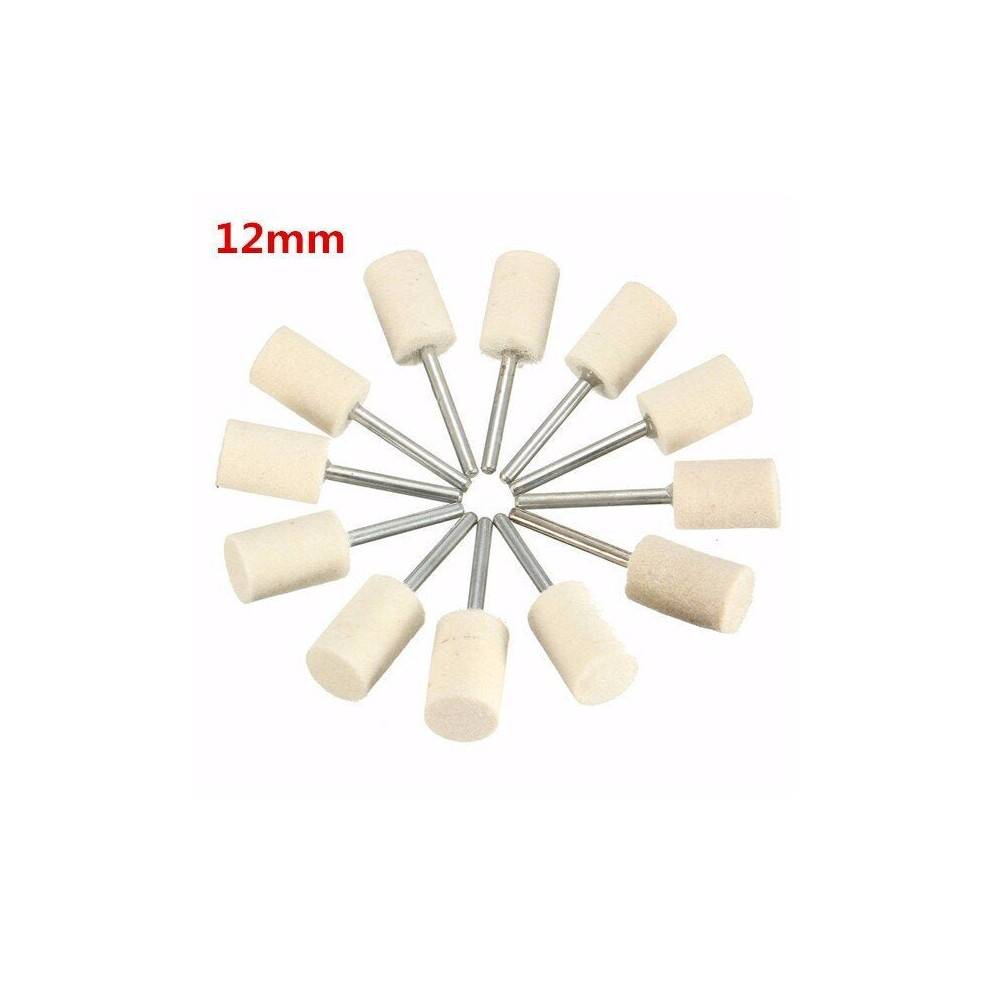 (12mm) 12pcs 3mm Shank Wool Polishing Head Buffing Wheel 3mm/6mm/8mm/12mm For Dremel Rotary Tool