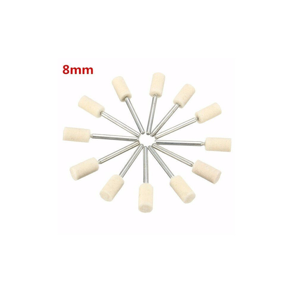 (8Mm) 12Pcs 3Mm Shank Wool Polishing Head Buffing Wheel 3Mm/6Mm/8Mm/12Mm For Dremel Rotary Tool 3654659306425