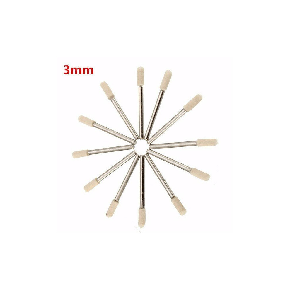 (3mm) 12pcs 3mm Shank Wool Polishing Head Buffing Wheel 3mm/6mm/8mm/12mm For Dremel Rotary Tool