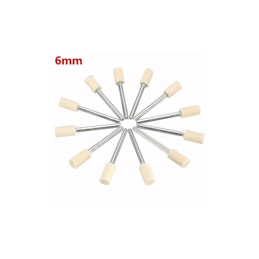 (6mm) 12pcs 3mm Shank Wool Polishing Head Buffing Wheel 3mm/6mm/8mm/12mm For Dremel Rotary Tool