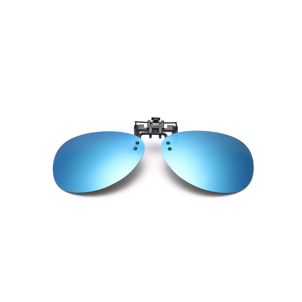 (Blue) Sunglasses Mirror Pilot Polarized Clip on Night Vision Lens Anti-fog