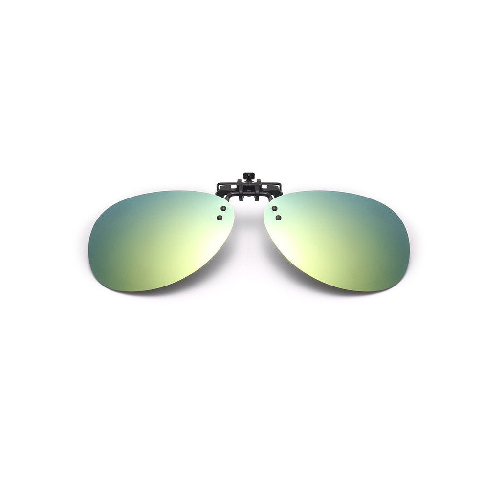 (Yellow+green) Sunglasses Mirror Pilot Polarized Clip on Night Vision Lens Anti-fog