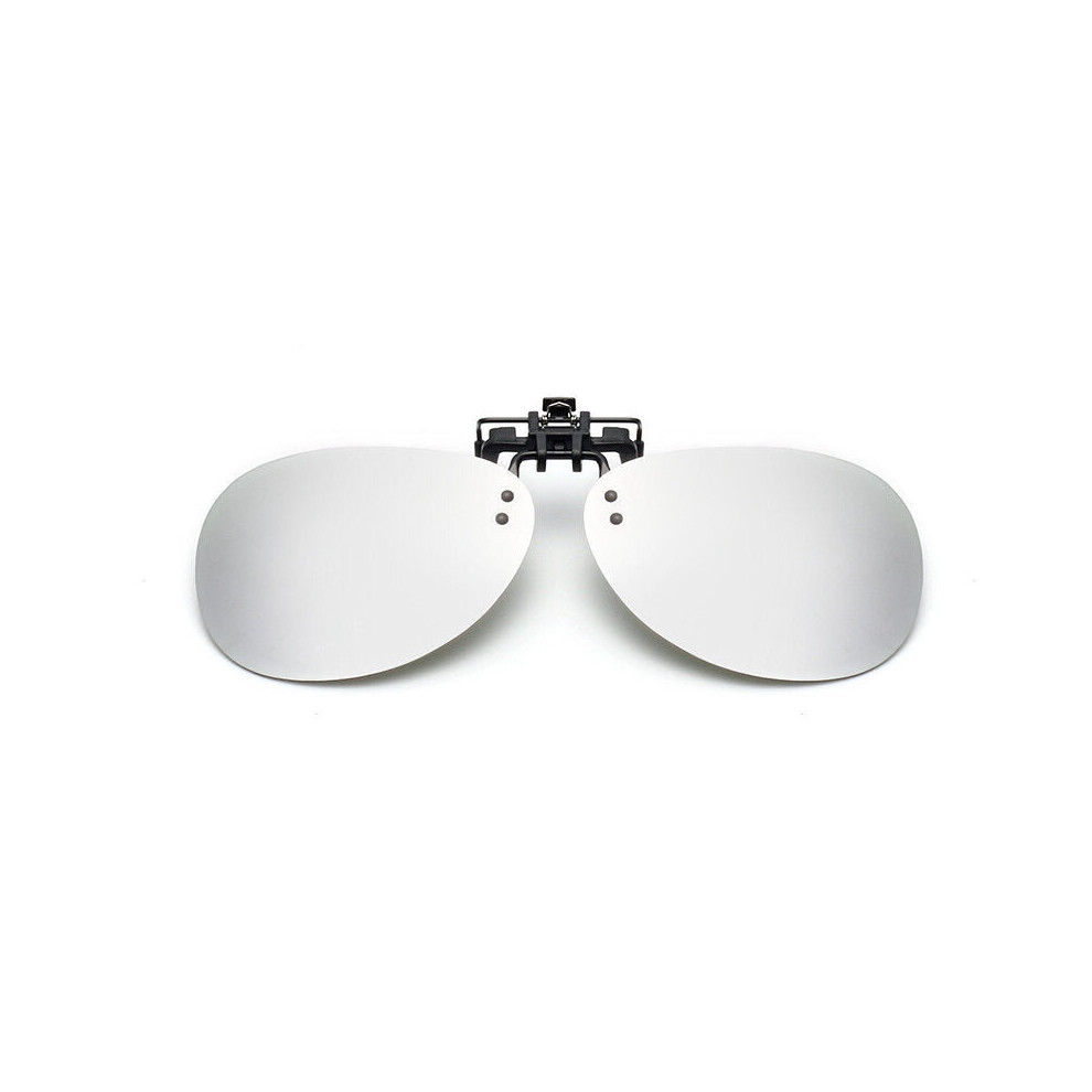 (Silver) Sunglasses Mirror Pilot Polarized Clip on Night Vision Lens Anti-fog