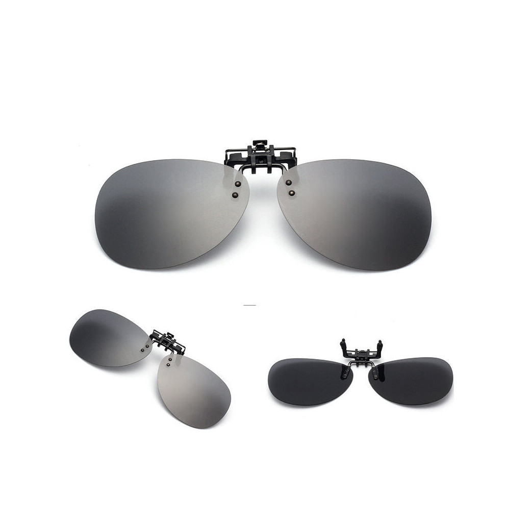 (Grey) Sunglasses Mirror Pilot Polarized Clip on Night Vision Lens Anti-fog