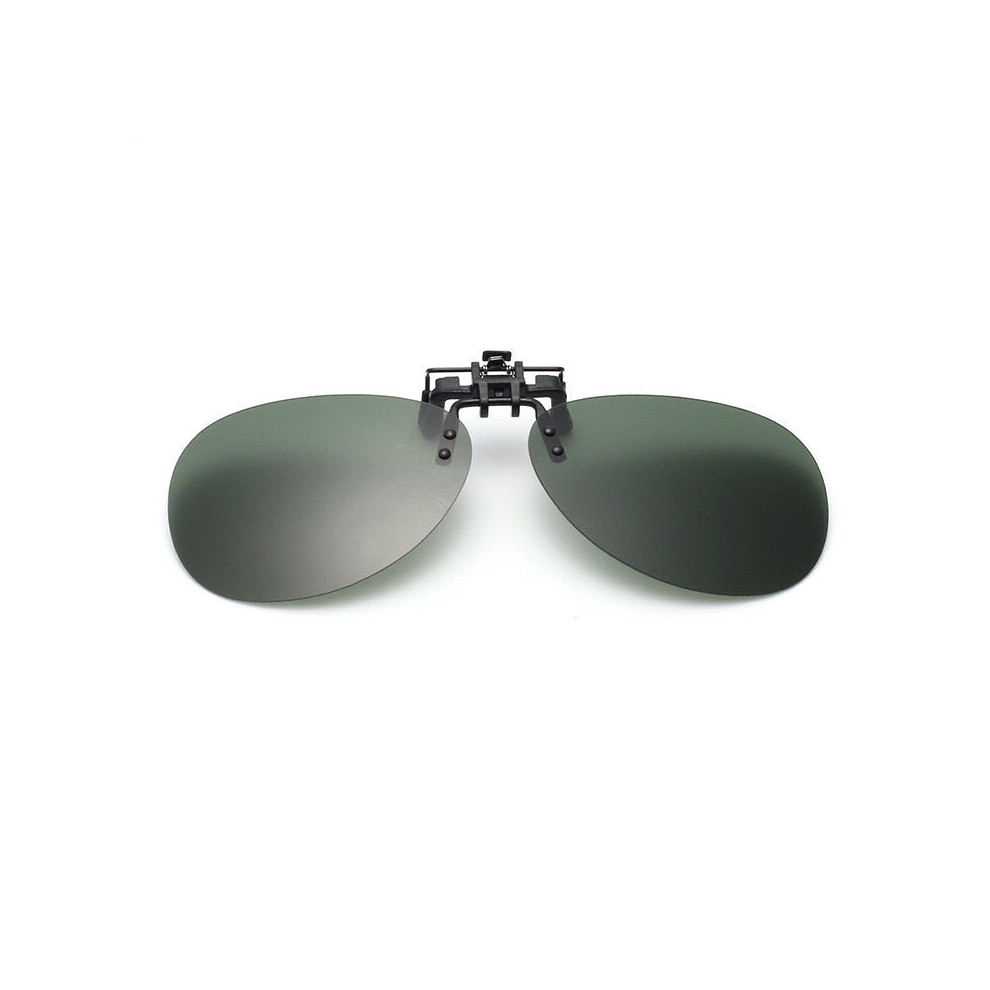 (Dark Green) Sunglasses Mirror Pilot Polarized Clip on Night Vision Lens Anti-fog