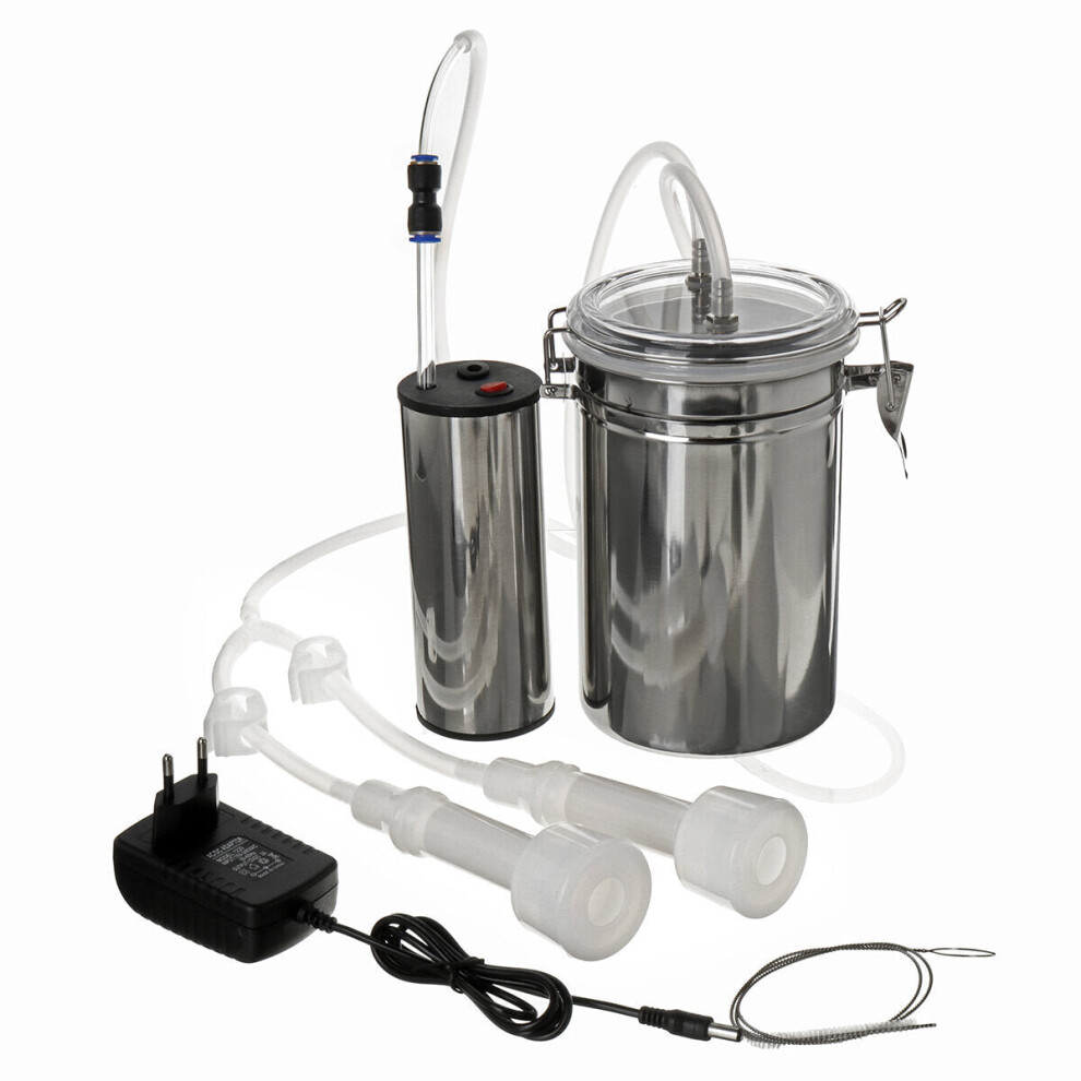 (US Plug, Type A) Vacuum Pump +Double Heads 2L Electric Milking Machine Portable Milker Goat Cows