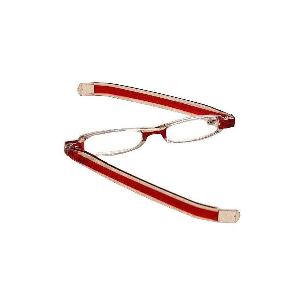 Greenzech (2.5) 360 Degree Rotation Reading Glasses Folding Presbyopic,Red