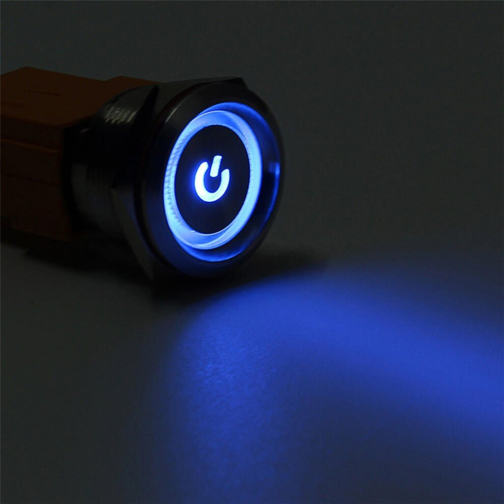 (Blue Logo) 22mm 12V 24V 15A 3000W Metal Latching Switch Angel Halo LED Illuminated Power Switch