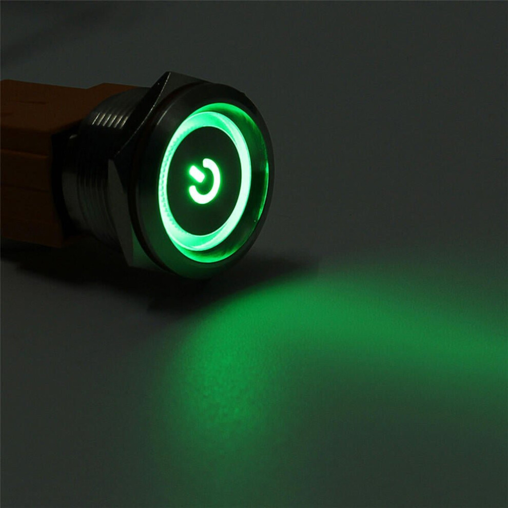 (Green Logo) 22mm 12V 24V 15A 3000W Metal Latching Switch Angel Halo LED Illuminated Power Switch