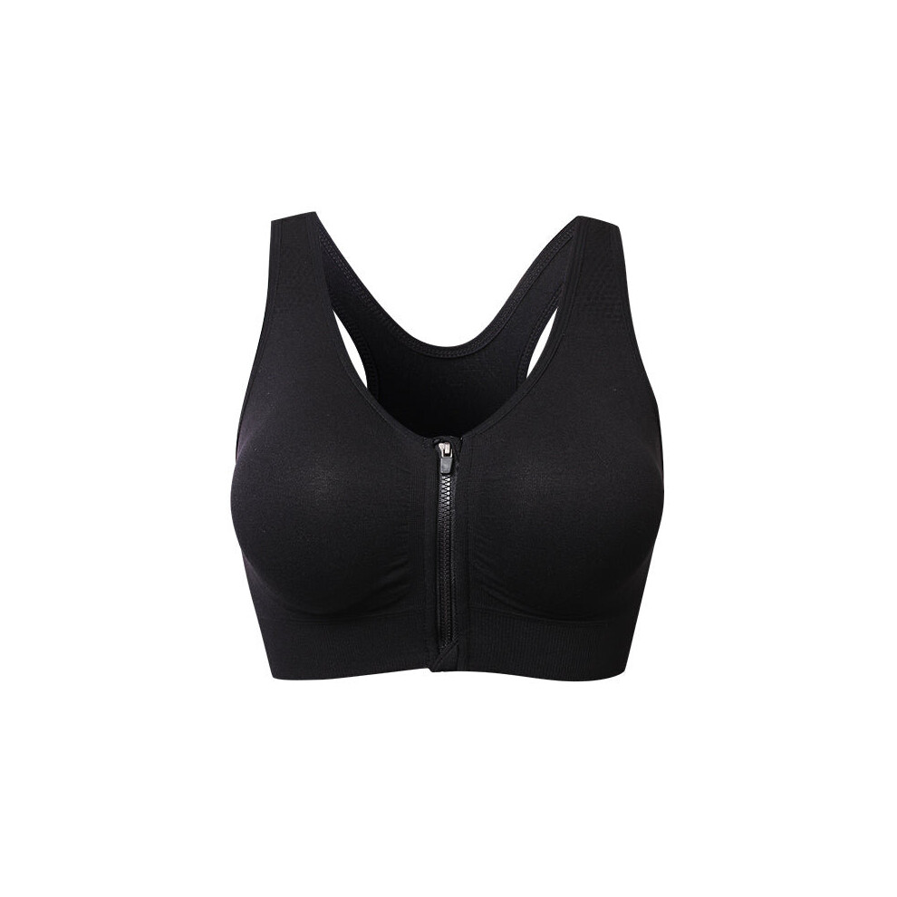 (Black) Wire Free Shakeproof  Front Zipper Sports Bra