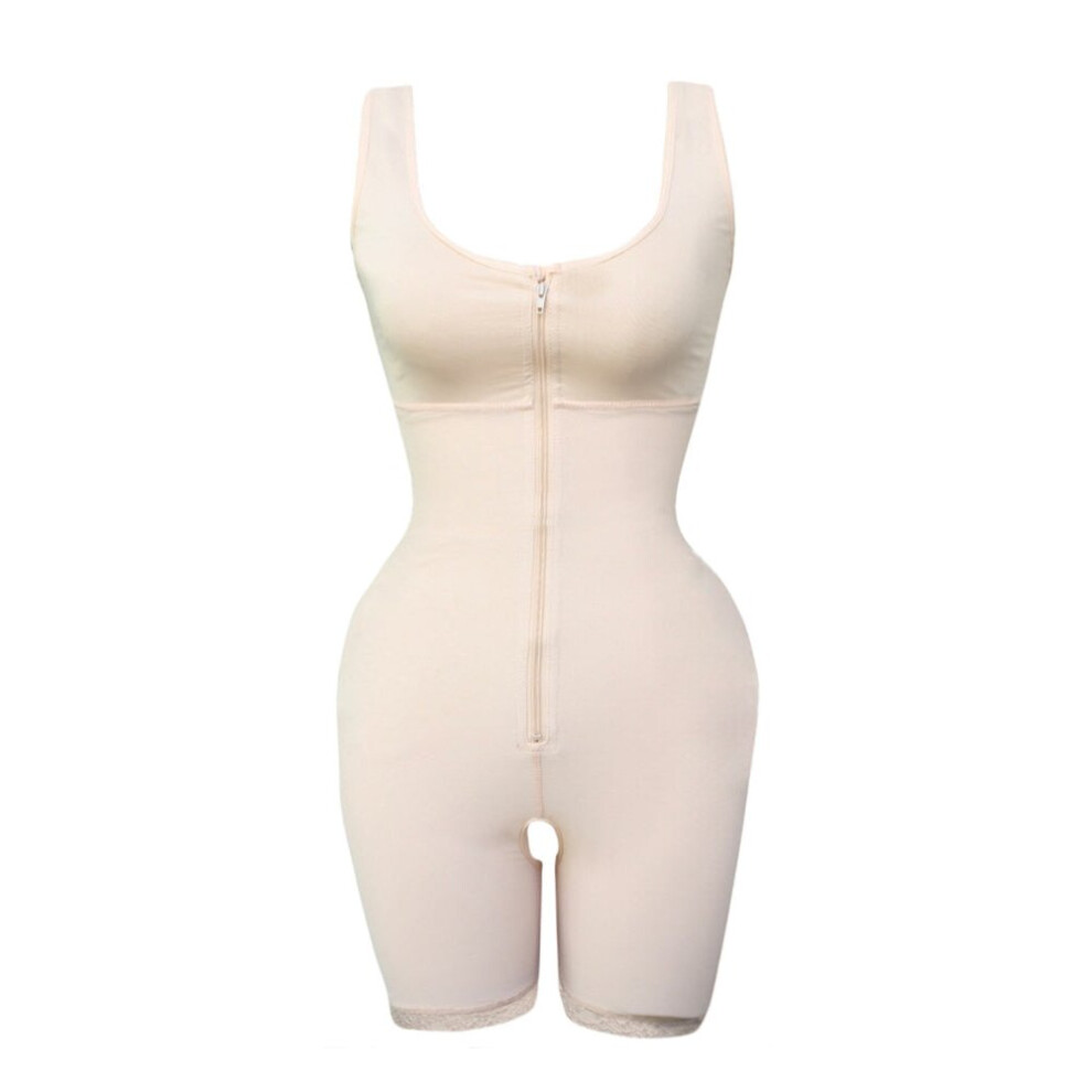 (Khaki, 14) Front Zipper Control Tummy Shaping Hips Bodysuit