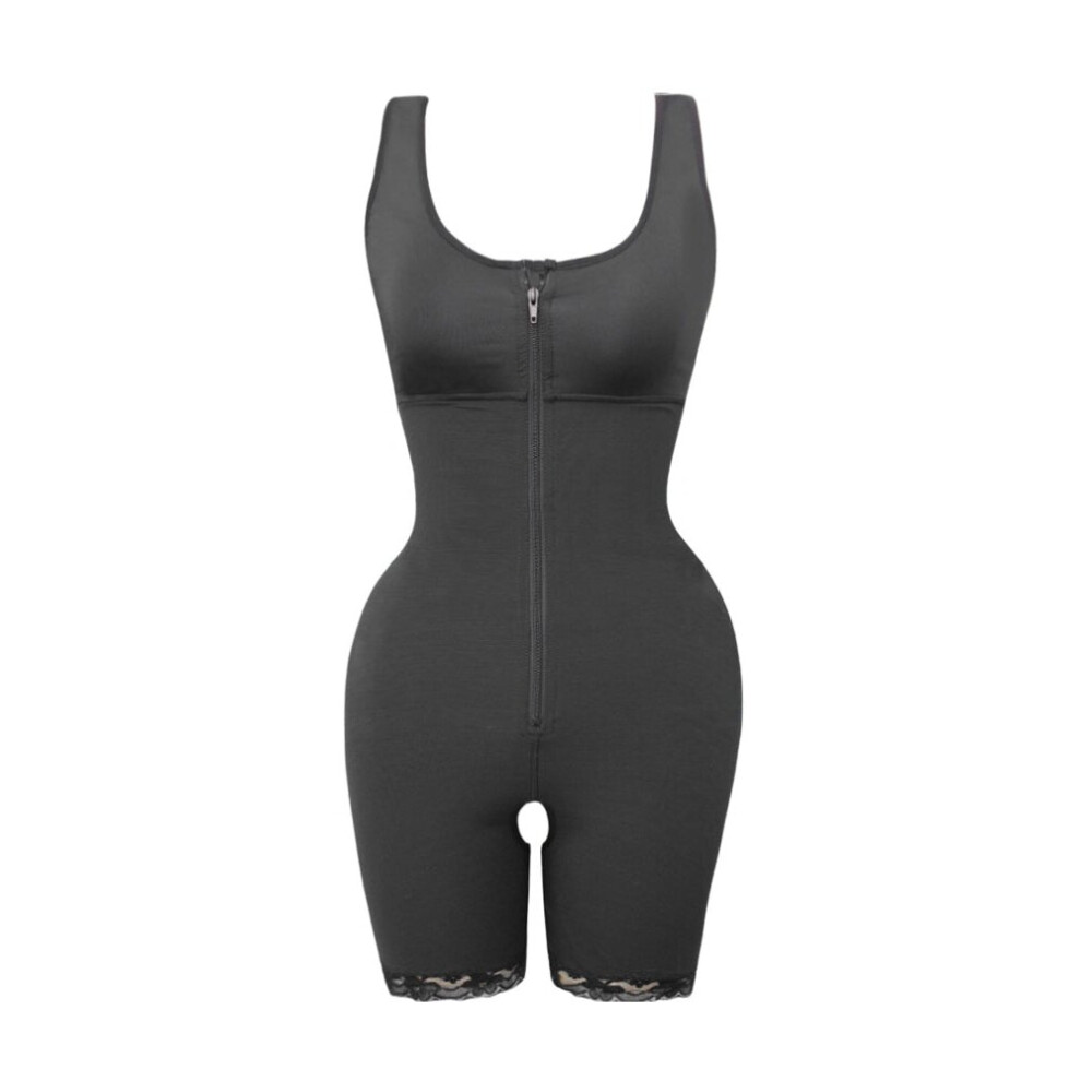 (Black, 18) Front Zipper Control Tummy Shaping Hips Bodysuit