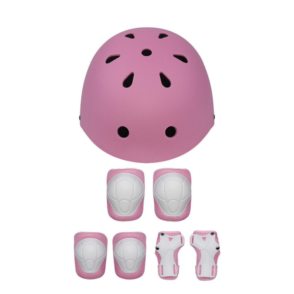 (Pink) 7PCS/Set Children Sport Protective Gear Set Kids Cycling Roller Skateboard Helmet+Knee Elbow Pads+Wrist Protector