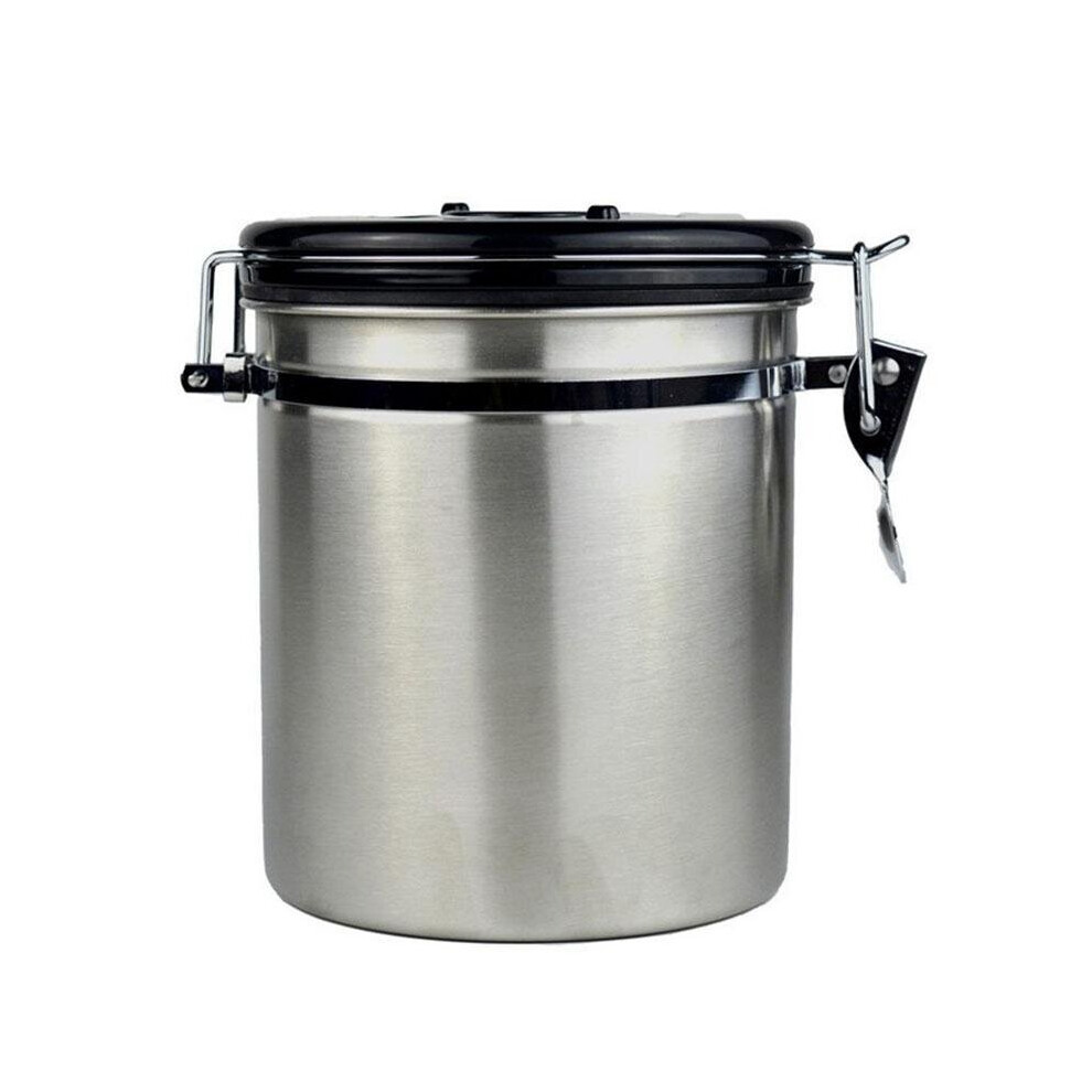 (A) Coffee Beans Sealed Can Cup with Exhaust Valve Stainless Steel Tea Canister