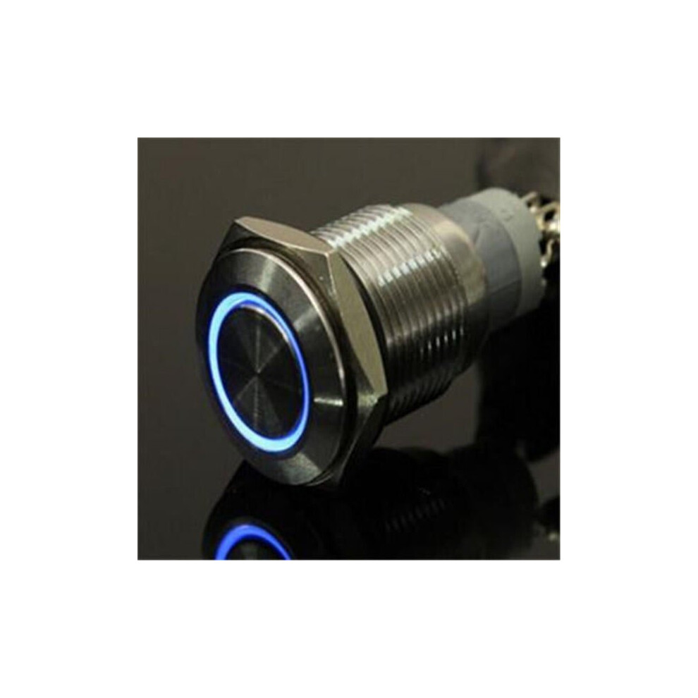 (Blue) 12V 19mm Momentary Push Button Switch Waterproof Switch