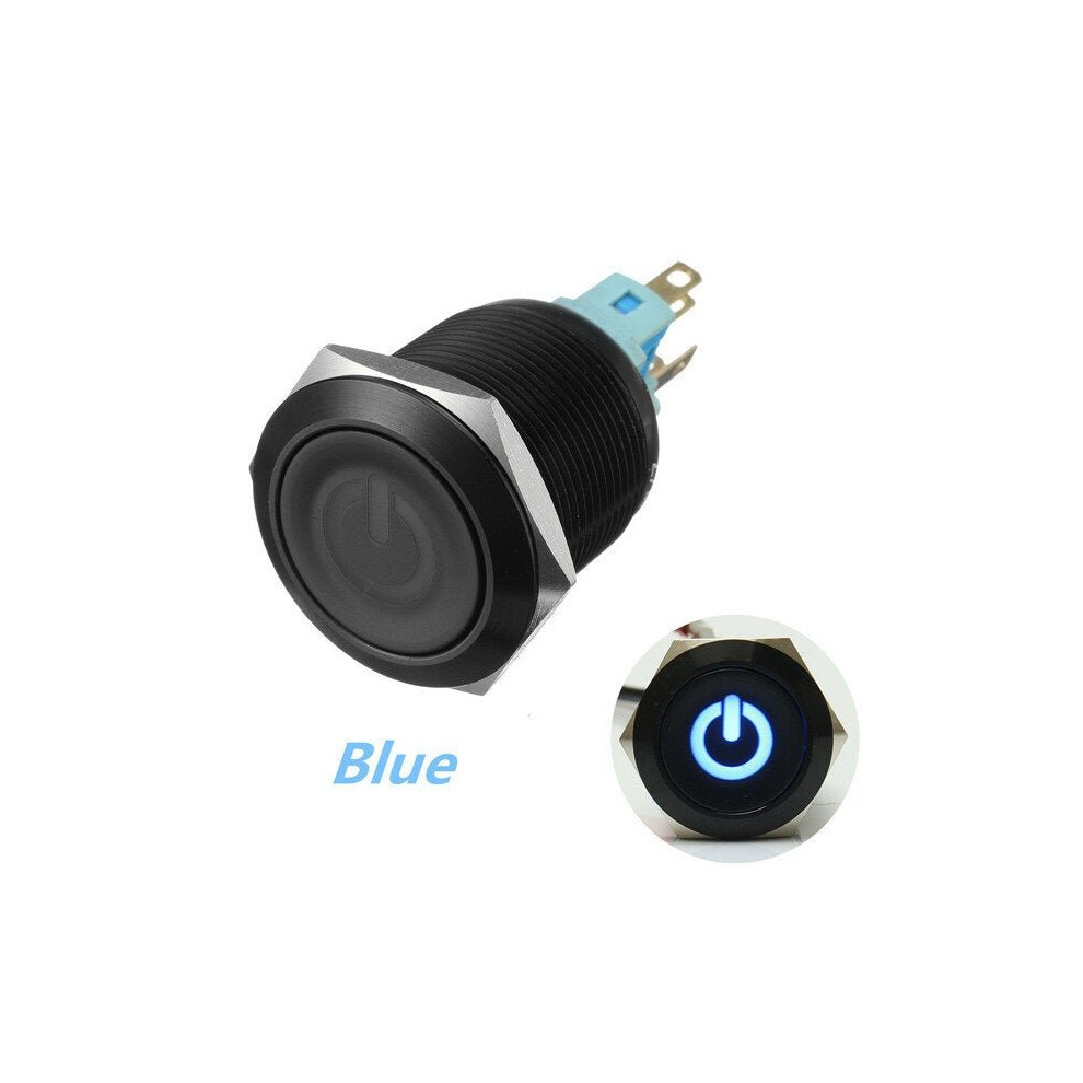 (Blue) 12V 22mm 6 Pin Led Metal Push Button Latching Power Switch