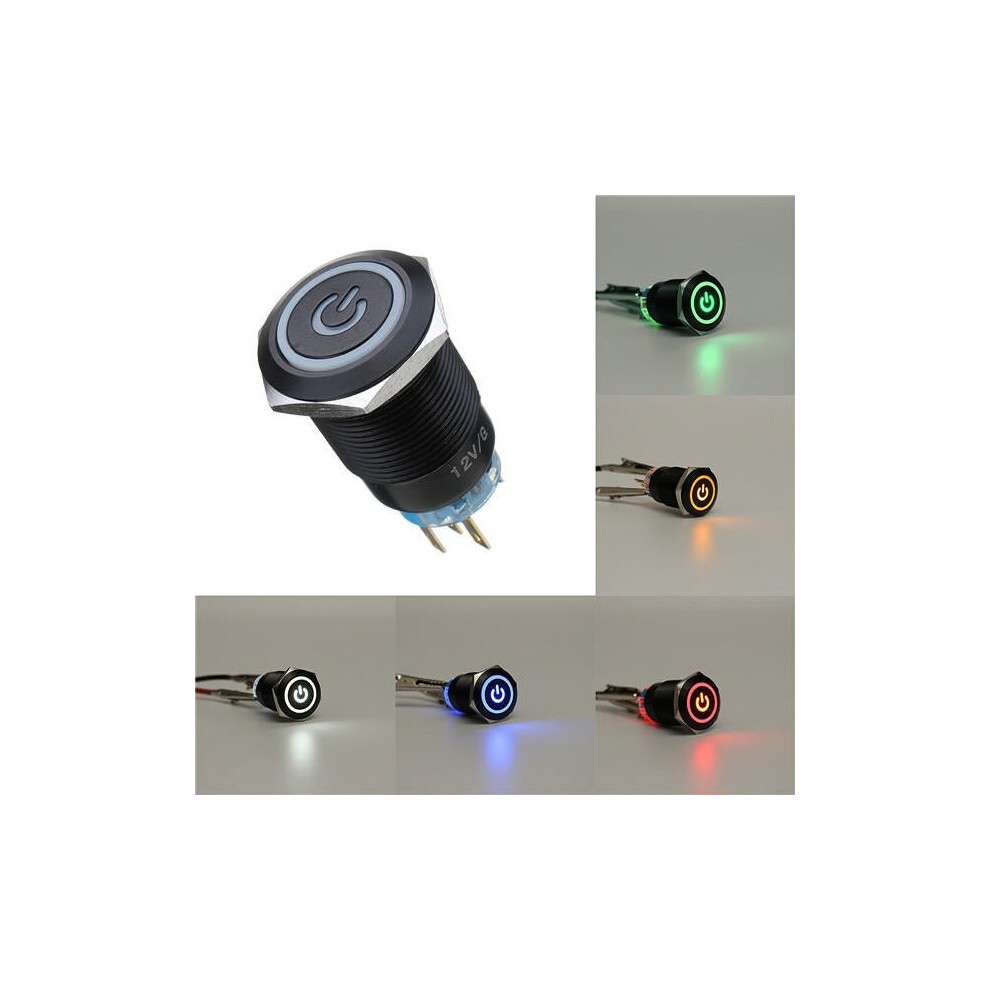 (White) 12V 5 Pin 19mm Led Metal Push Button Momentary Power Switch Waterproof Switch Black