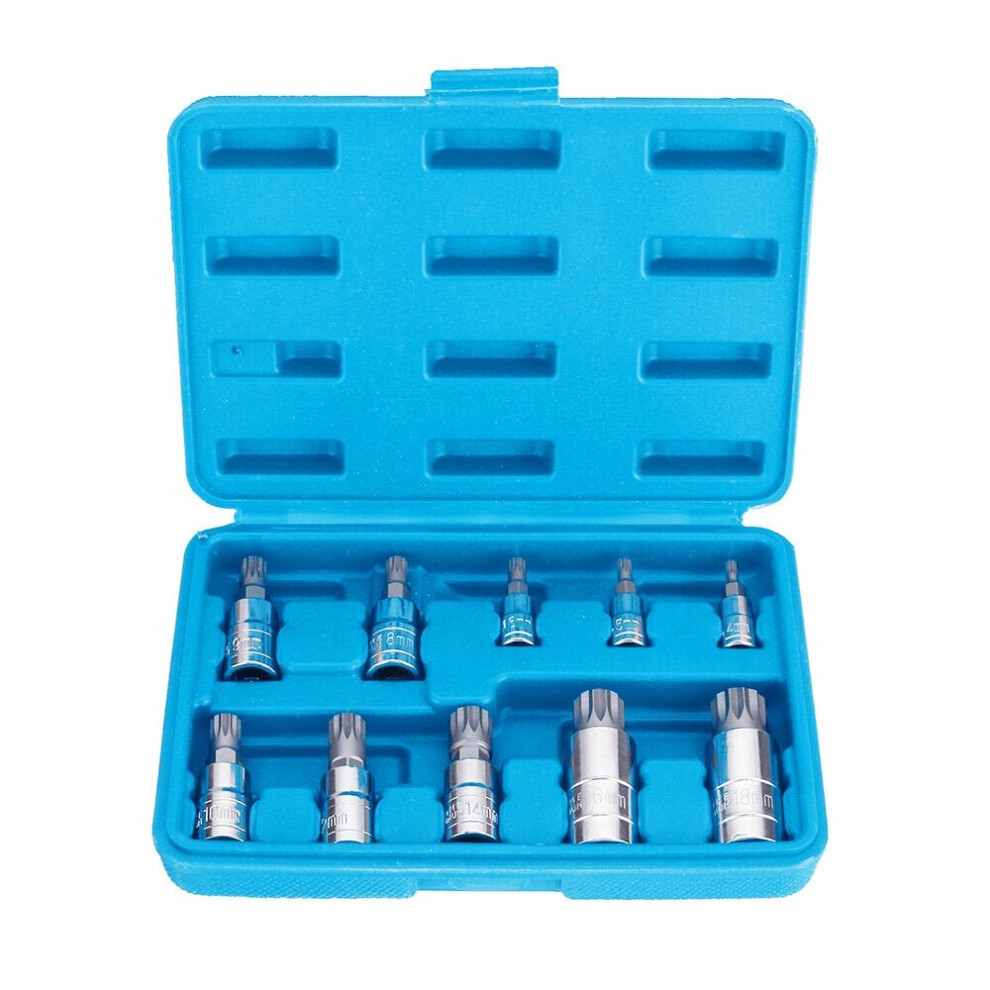 (Blue) 10pcs Red/Blue XZN12 Point Tamper Proof Socket Adapter Set Triple Square Spline Bit Socket