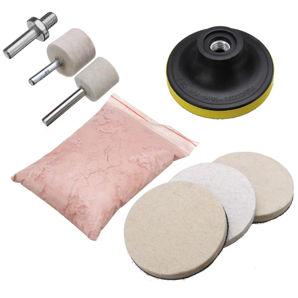 8Pcs Cerium Oxide Polishing Powder Felt Polishing Pad Kit 3654659284594