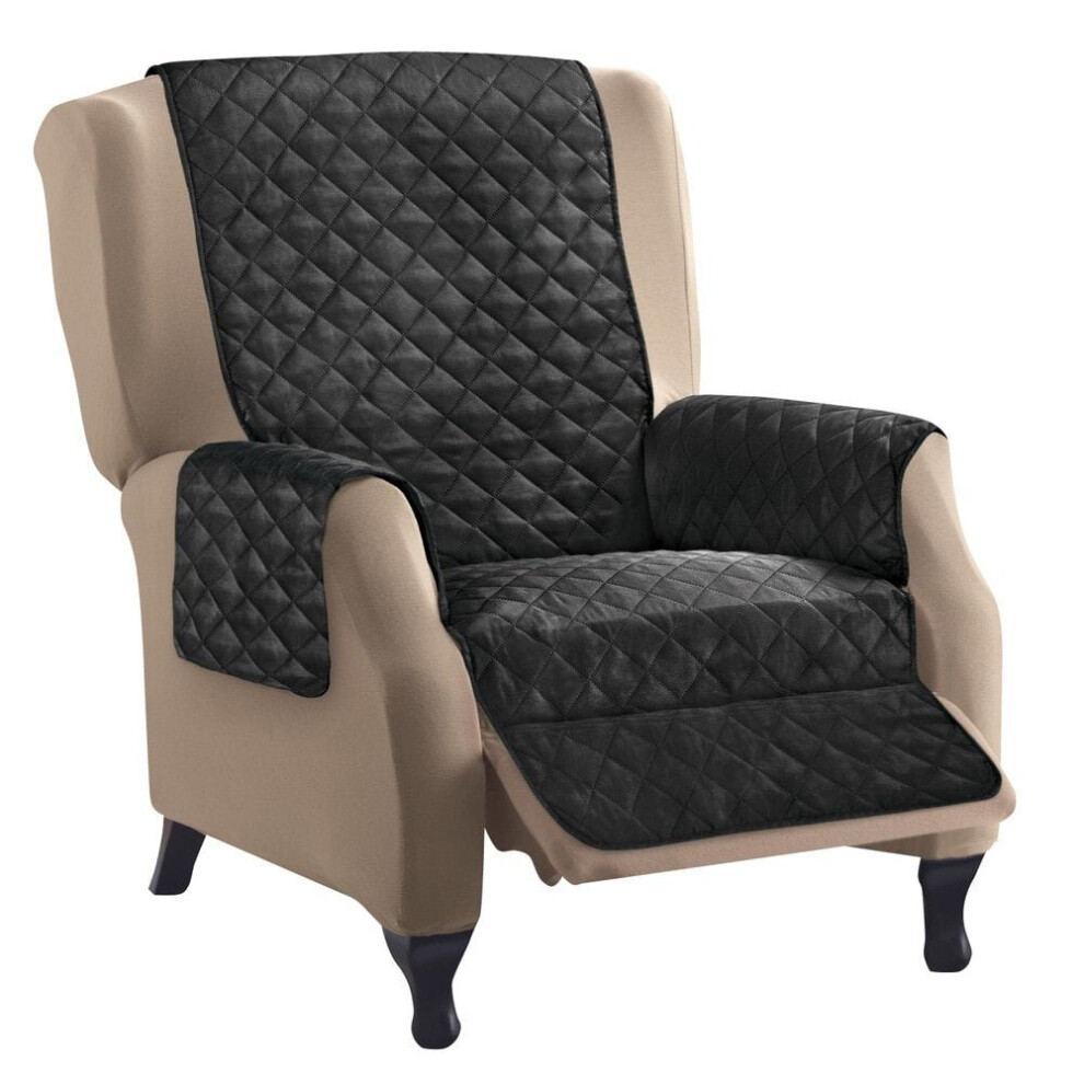 (Black, Single) Sofa Recliner Quilted Cover Protector, Reversible