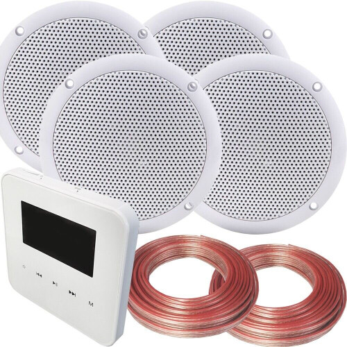 Loops 100W Bluetooth Wall Mounted Amplifier & 4x 80W Stereo Ceiling Speaker Kit