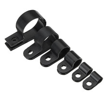 (Black) 200pcs Black White Plastic R Type Cable Clip Clamp for Multi Diameter Wire Hose Tube