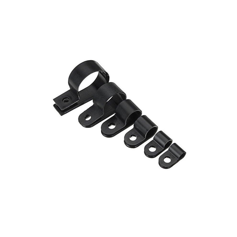 (Black) 200pcs Black White Plastic R Type Cable Clip Clamp for Multi Diameter Wire Hose Tube