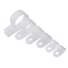 (white) 200pcs Black White Plastic R Type Cable Clip Clamp for Multi Diameter Wire Hose Tube
