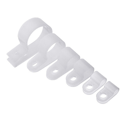 (white) 200pcs Black White Plastic R Type Cable Clip Clamp for Multi Diameter Wire Hose Tube