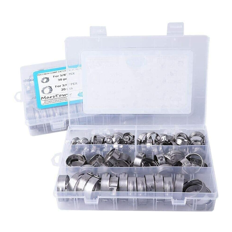 (90Pcs) 60Pcs/90Pcs Pex Cinch Clamp Hose Clamp Kit 304 Stainless Steel Single Ear Stepless Clip Rings Pex Pipe Assorted Kit 3654659424570