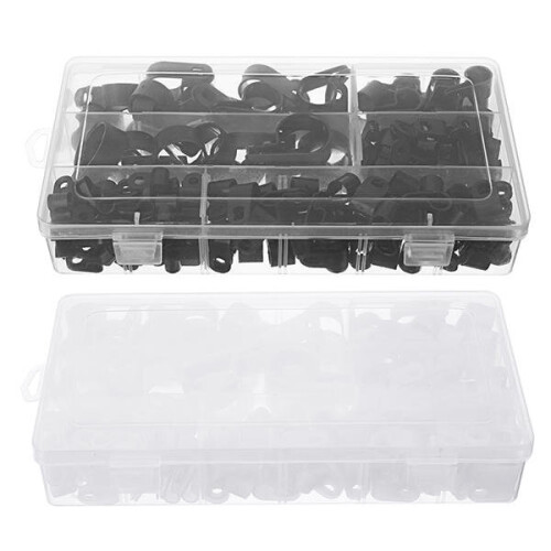 (white) 200pcs Black White Plastic R Type Cable Clip Clamp for Multi Diameter Wire Hose Tube 2