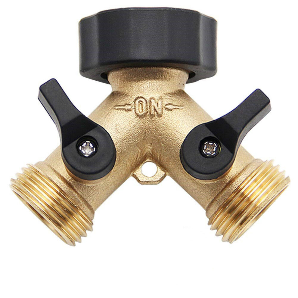 (US Standard) 3/4 Inch 2 Way Brass Hose Faucet Manifold Garden Tap Splitter Water Segregator Pipe Divider Switcher Control Shut Off Valve Y-Type Ball