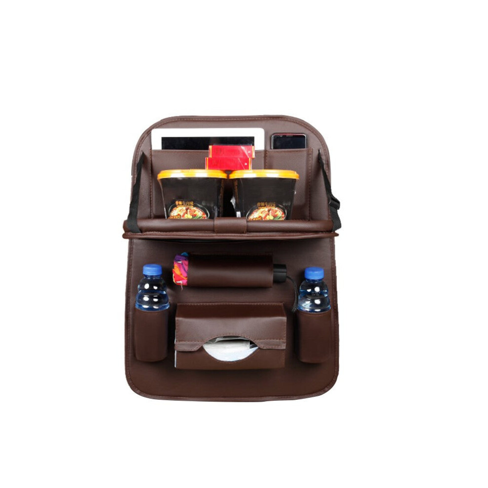 (Khaki) Car Backseat Organizer Pu Leather Auto Back Seat Cushion For Kids 3654657584870