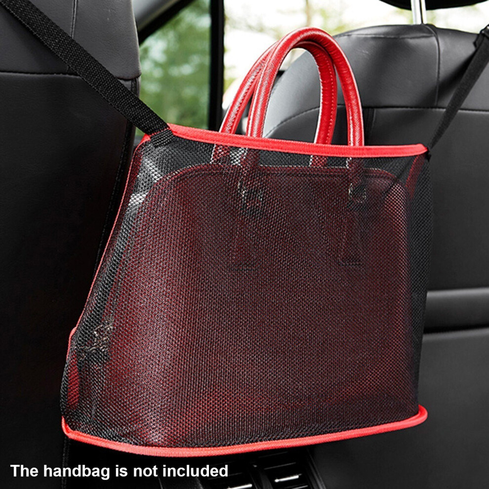 (Red) Car Mesh Organizer Between Seats Net Pocket Handbag Holder Red 3654657570033
