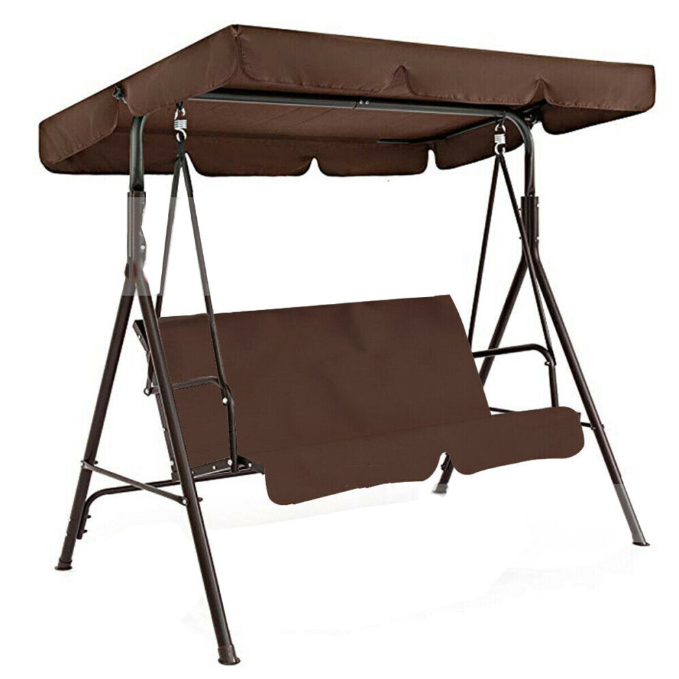 (Brown) 2 Seats Garden Swing Canopy Cover Seat Cover Waterproof Hammock Chair Spare Patio Replacement Awning