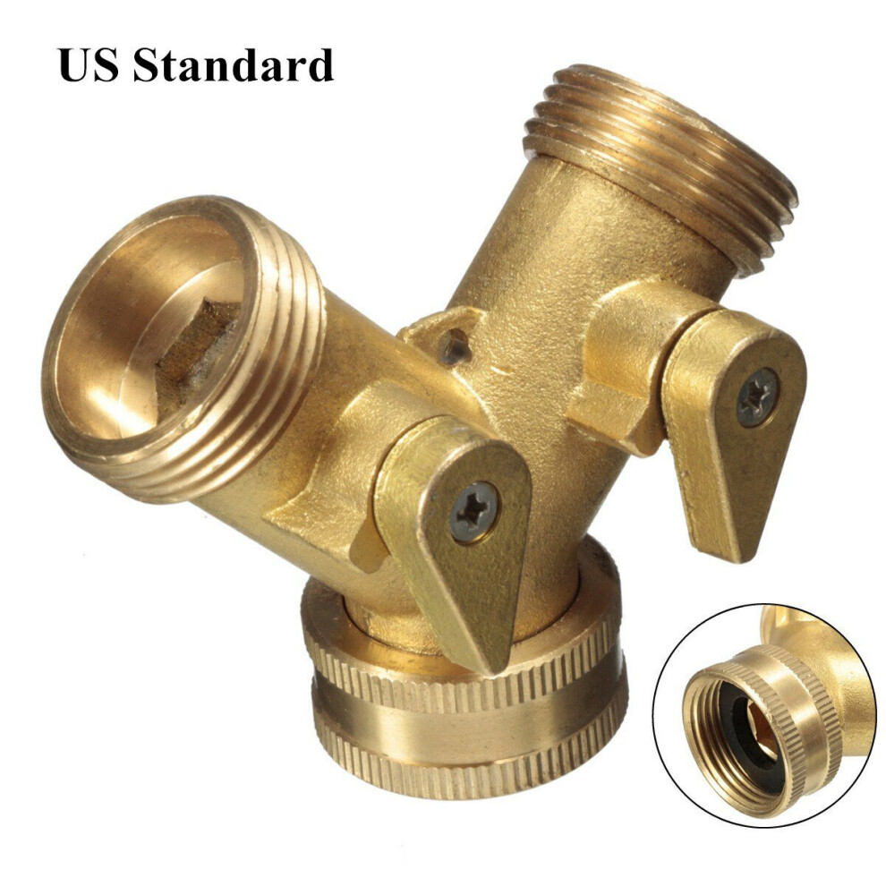 (US standard) 3/4 " Brass Garden Irrigation Hose Splitter Faucet Manifold 2 Way Y Shape Adapter Pipe Tap Connector