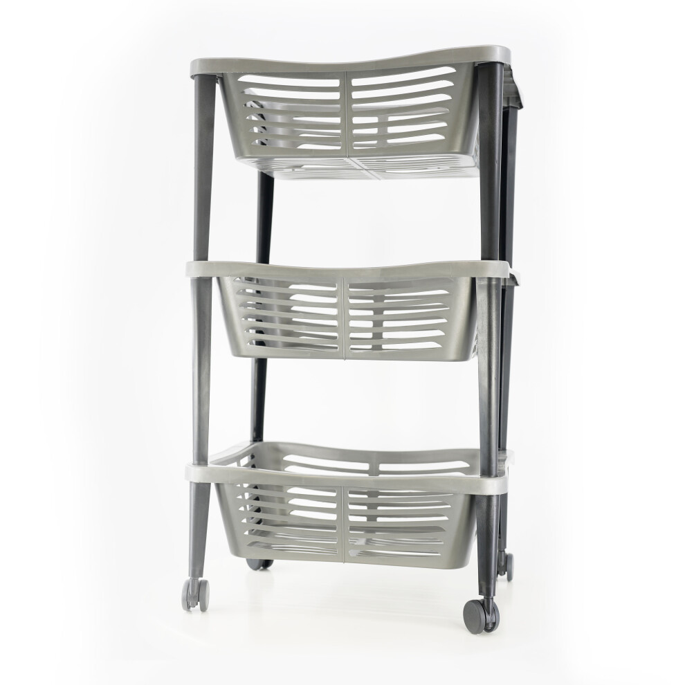 Basket On Wheels 3 Tier Wheel Mounted Trolley Household Storage Rack Organiser