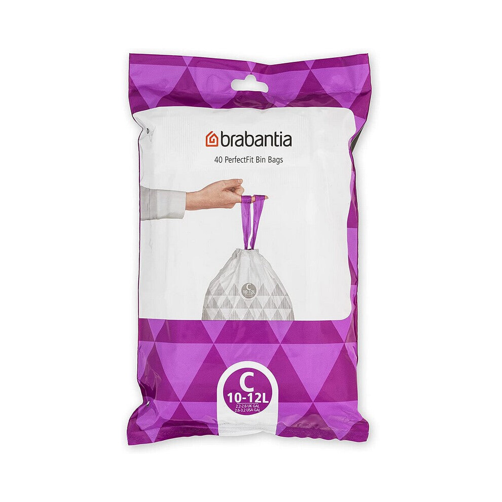 Brabantia Perfectfit Waste Bin Bags [Dispenser Pack 40 Bags] - 10-12 Litre - Code C