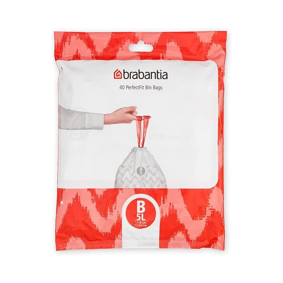 Brabantia Perfectfit Waste Bin Bags [Dispenser Pack 40 Bags] - 5 Litre - Code B