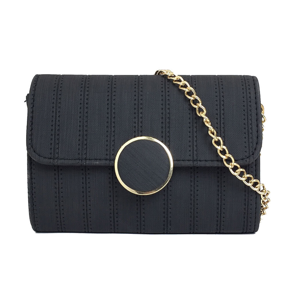 (Black) Women Shoulder Bag Crossbody Messenger Chain O-Ring Clutch Small