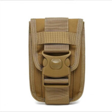 (Khaki) Tactical Waist Pack Shockproof Double Phone Pouch Wallet Card Hand Bag Gun Accessory for Camping
