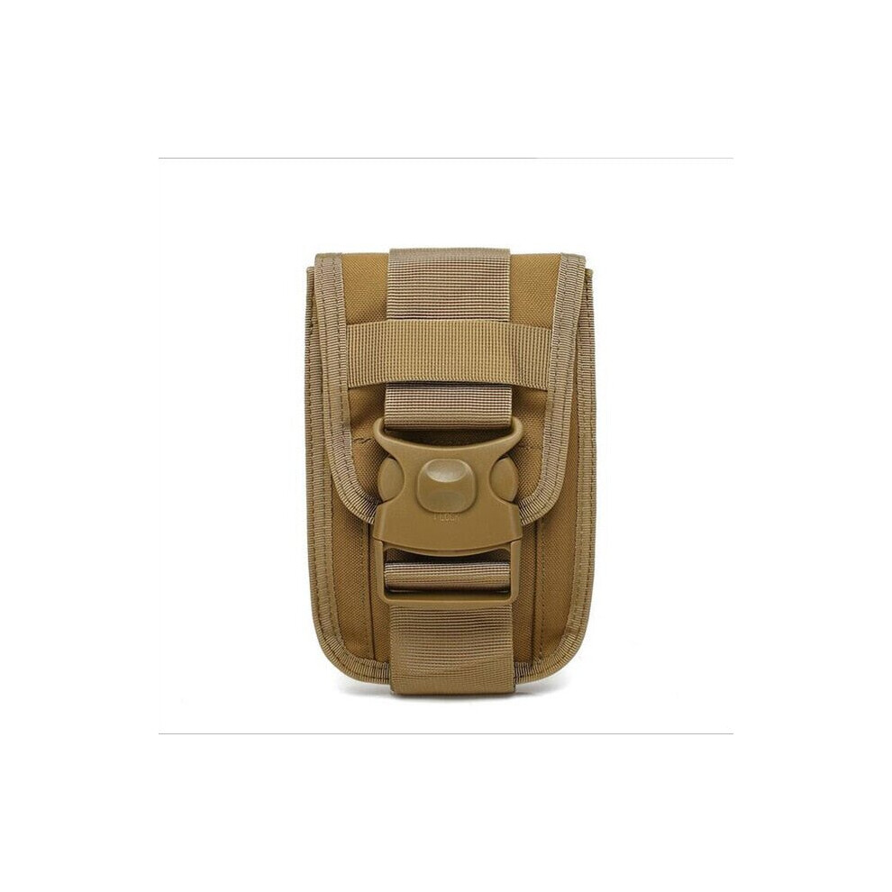 (Khaki) Tactical Waist Pack Shockproof Double Phone Pouch Wallet Card Hand Bag Gun Accessory for Camping