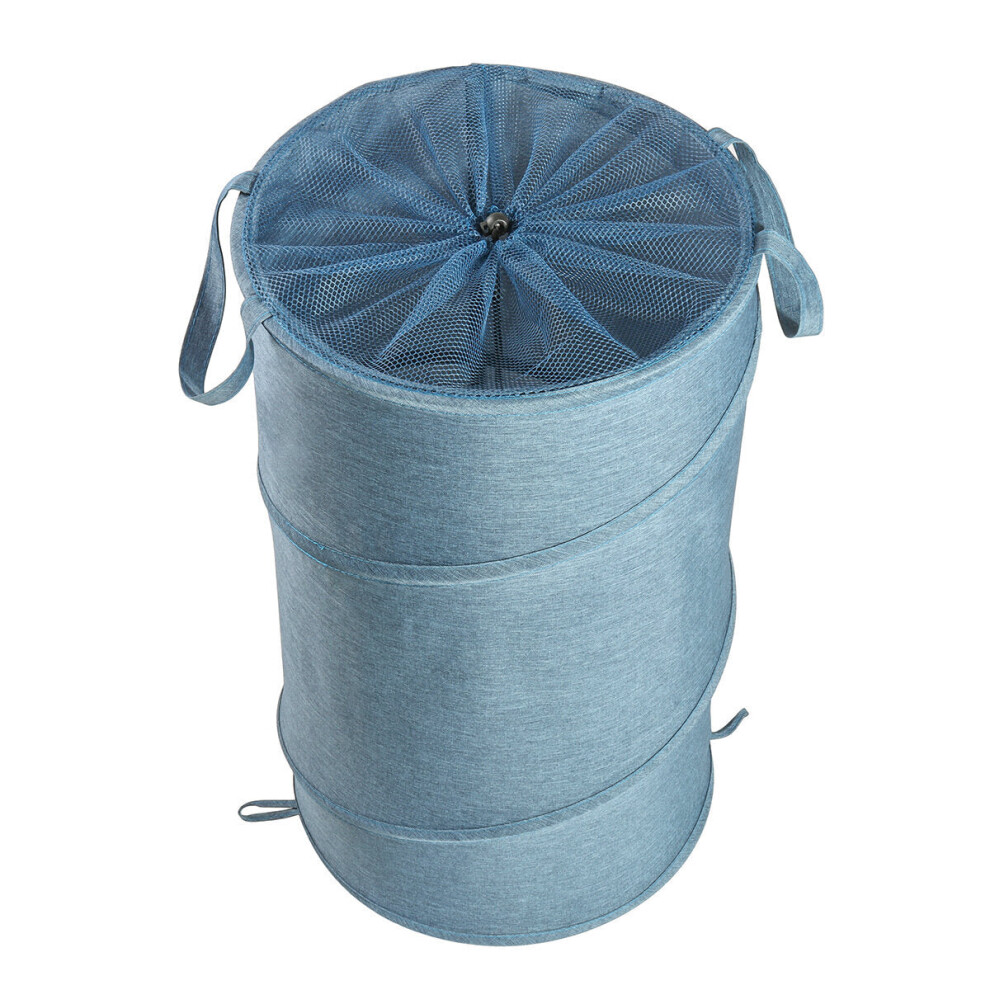 (Blue, A) 38x38x64cm Oxford Cloth Laundry Basket Washing Clothes Storage Bag Folding Basket Bin with Wheels