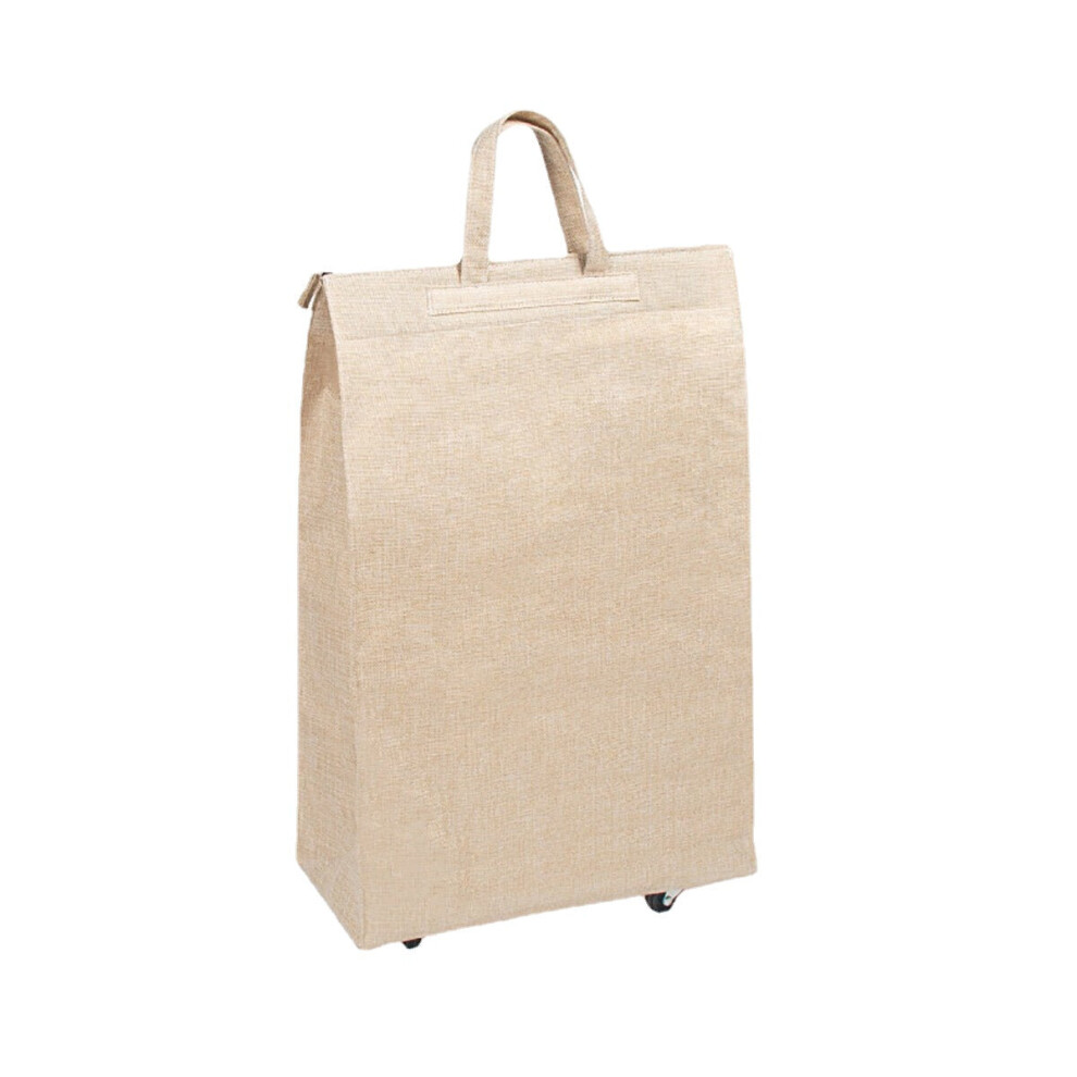 (Khaki) 2 In 1 Pulley Bag Shopping Bag Portable Luggage Bag Camping Travel Storage Handbag