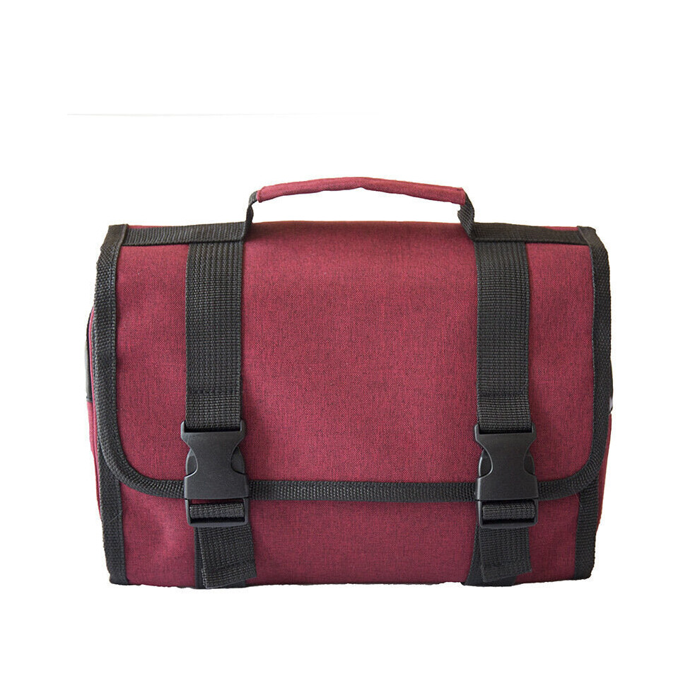 (Red) Large Size Waterproof Wash Bag Travel Portable Folding Hanging Makeup Storage Bag 300D Cation