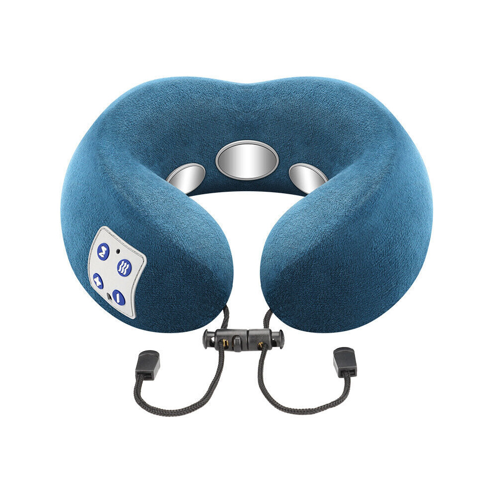 (Blue) Electric Neck Massager U Shaped Pillow Pulse Heating Shoulder Cervical Massager Outdoor Home Travel Car Relaxing Massage