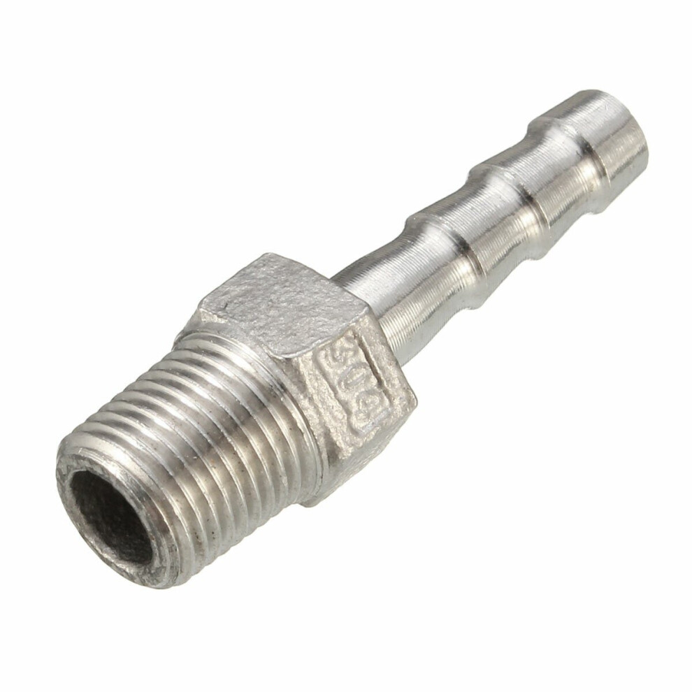 (6mm) 1/8 Inch Stainless Steel Hose Tails Barb Connector BSPT Thread Pipe Adapter