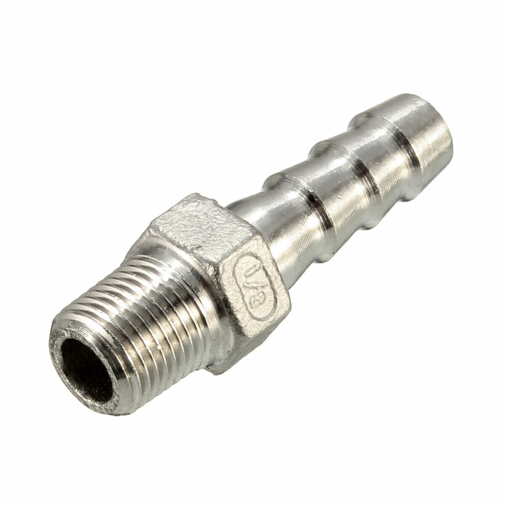 (8mm) 1/8 Inch Stainless Steel Hose Tails Barb Connector BSPT Thread Pipe Adapter