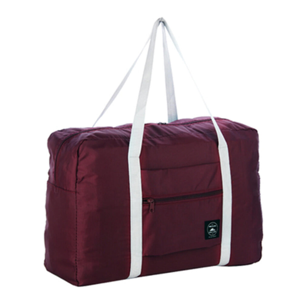 (Wine Red) Portable Travel Storage Bag Waterproof Polyester Folding Luggage Handbag Pouch