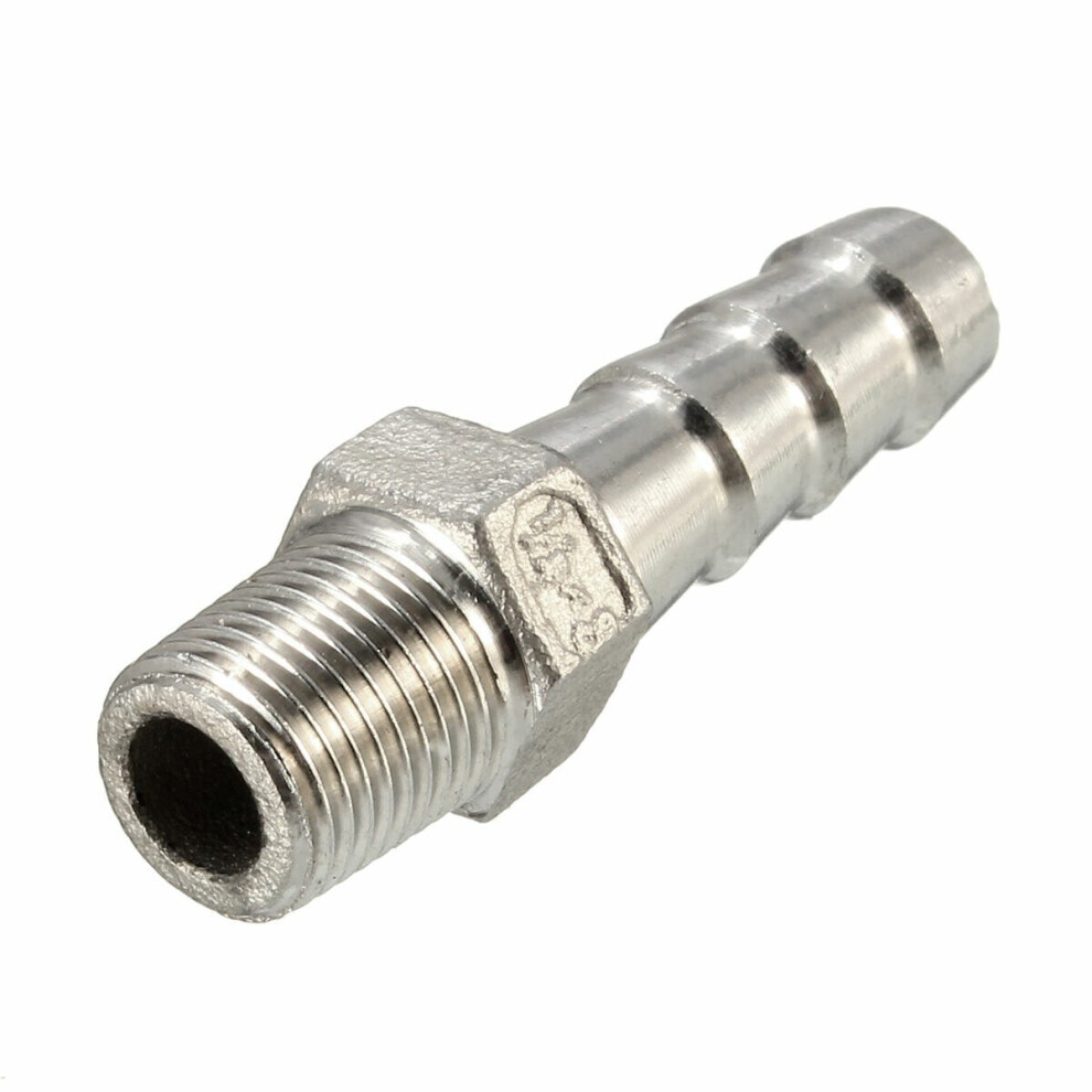 (10mm) 1/8 Inch Stainless Steel Hose Tails Barb Connector BSPT Thread Pipe Adapter